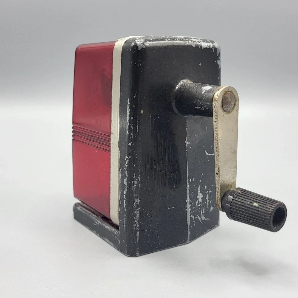 Boston Boston-ette Pencil Sharpener Manual Hand Crank Red Black Vintage